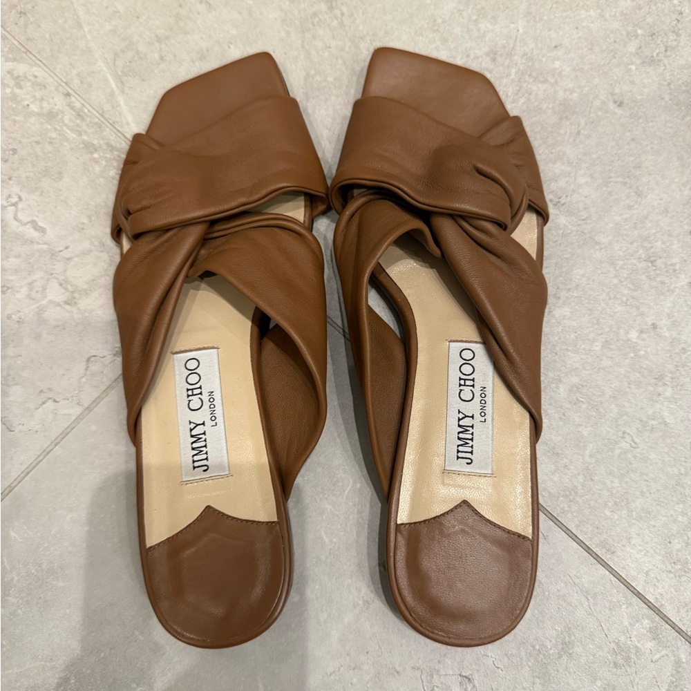 jimmy choo size 38 brown napa cuoio narisa flat gently worn in great condition